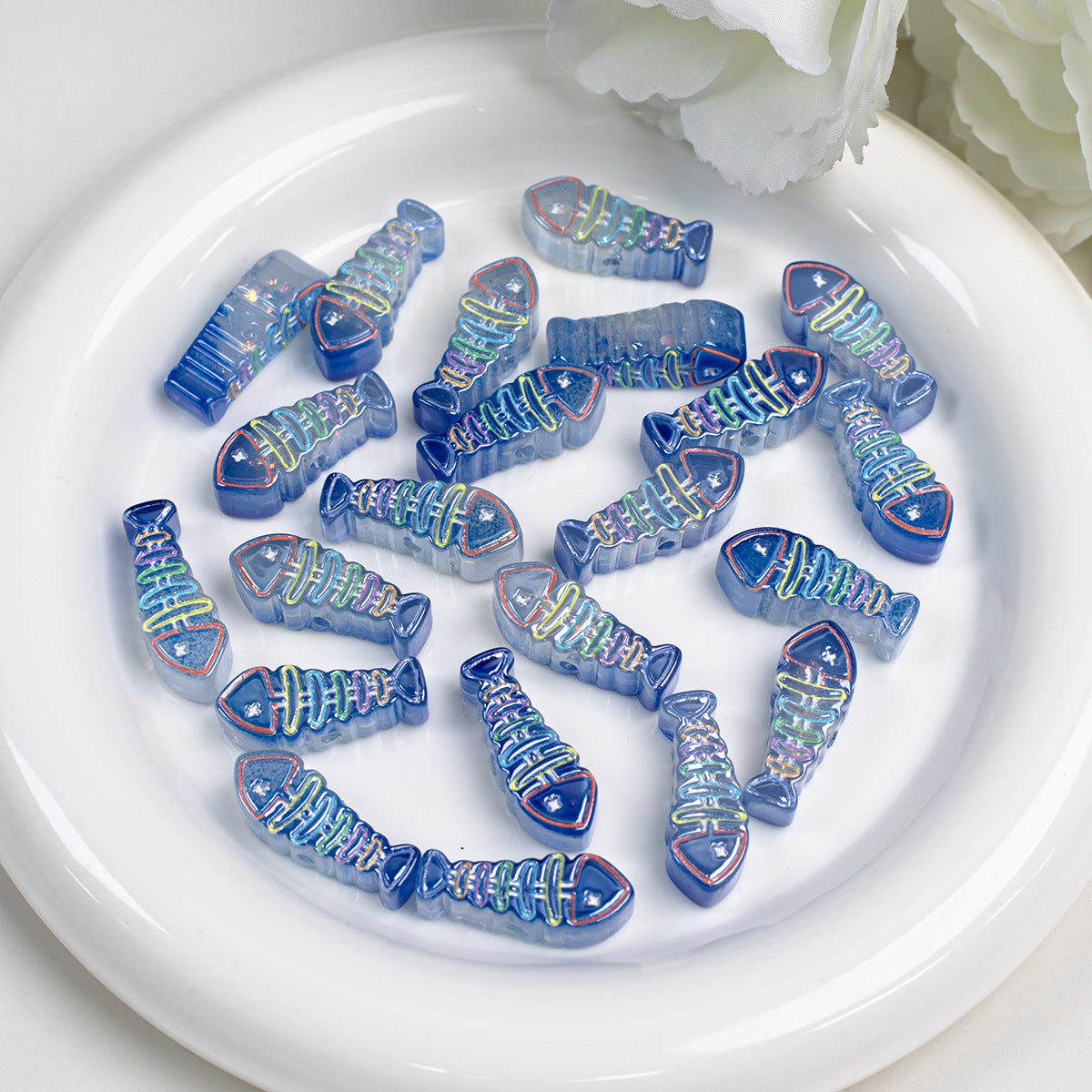 Plating Colorful Fish Bone Resin Beads 24mm 10pcs 5