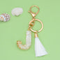 Tassel Letter A Keychain Resin Gold Flakes White Tassel 39