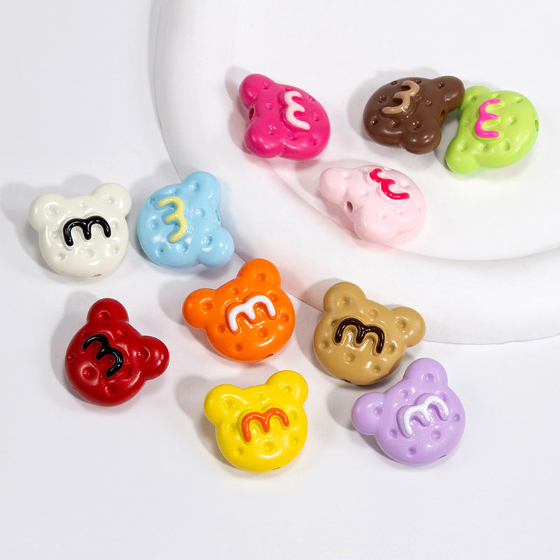 Hand Painted Bear Acrylic Beads 25mm Glossy Colorful 10pcs