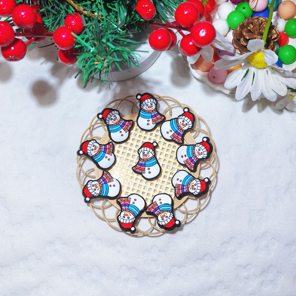 Silicone Focal Beads Christmas Snowman Wearing Scarf 20pcs 4