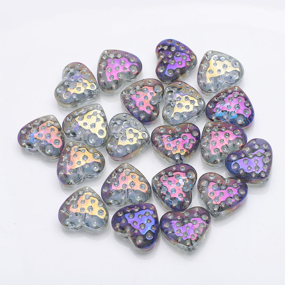 Electroplated Heart Glass Beads 13x15mm Peach Metallic 20pcs 13