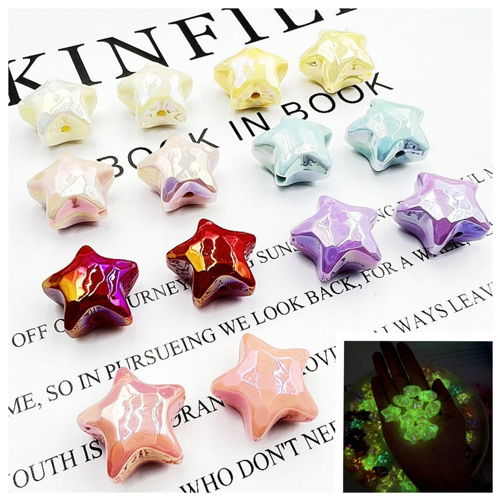 Glow Star Acrylic Beads 20mm UV Plated Cream Colors 10pcs
