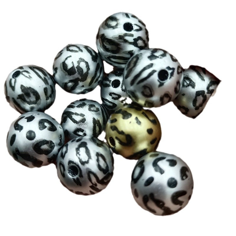 Plating Round Acrylic Beads 16mm Metallic Leopard Print 100pcs 5