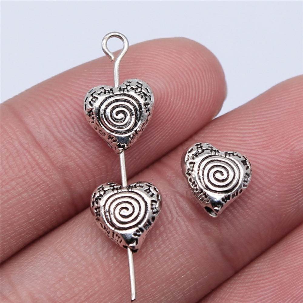 Irregular Heart Metal Beads 9mm Spiral Pattern 40pcs