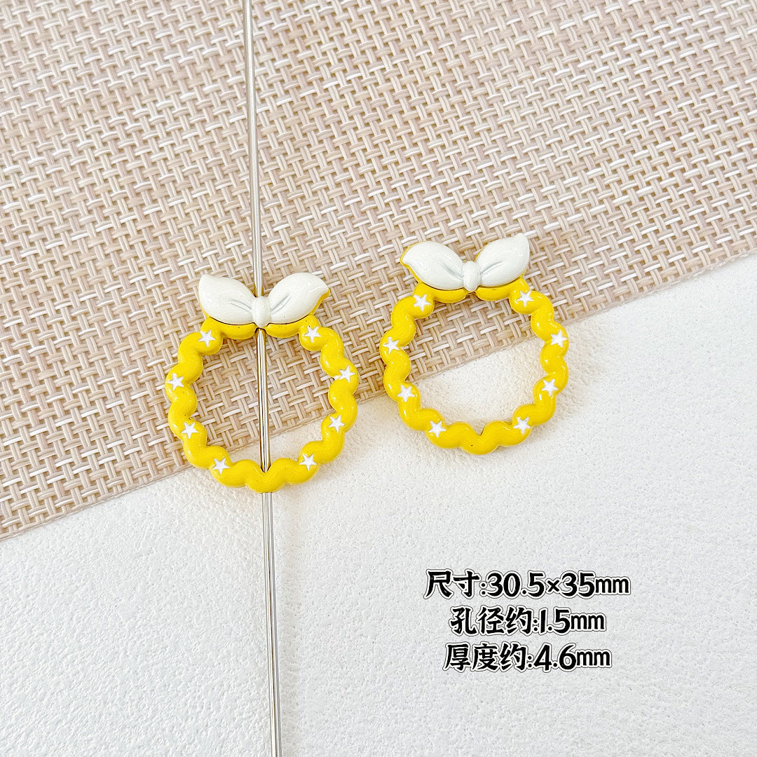 Bow and Star Metal Beads 34mm Painted Pastel Colors 5pcs 18