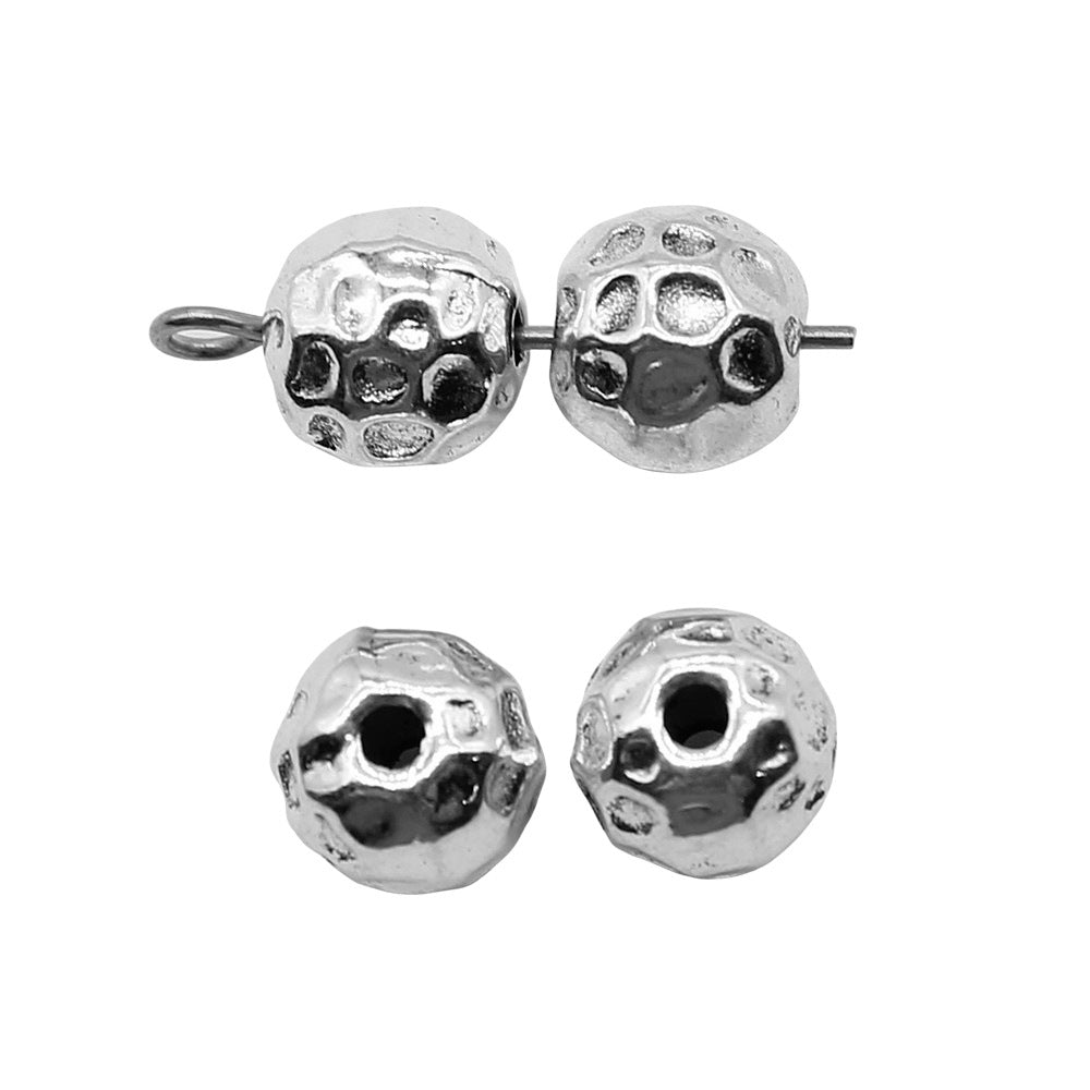 Round Metal Beads 8mm Imitation Lunar Pits Hammered Silver Alloy 30pcs 3