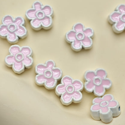 Flower Metal Beads 10mm Baking Painted Two-Color Zinc Alloy 10pcs 9