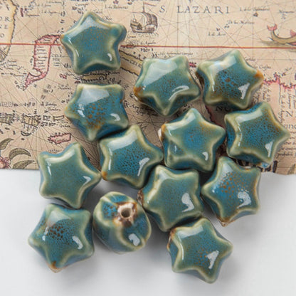 Star Ceramic Beads 17mm Fambe Glaze Mixed Earth Tones 10pcs 4