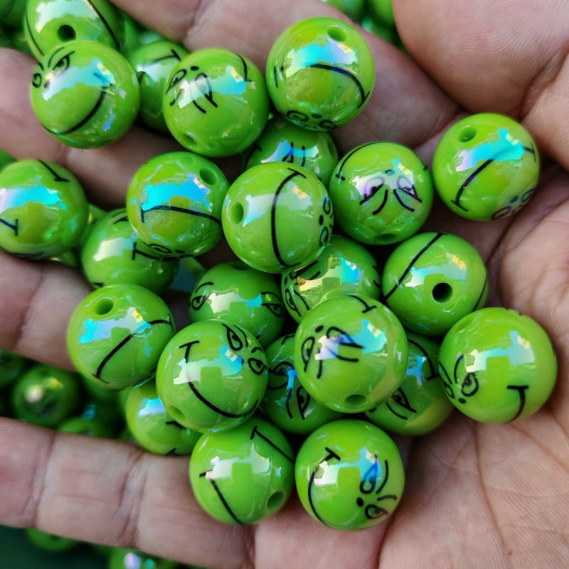 Plating Grinch Face Acrylic Beads 16mm Green Glossy 100pcs 2