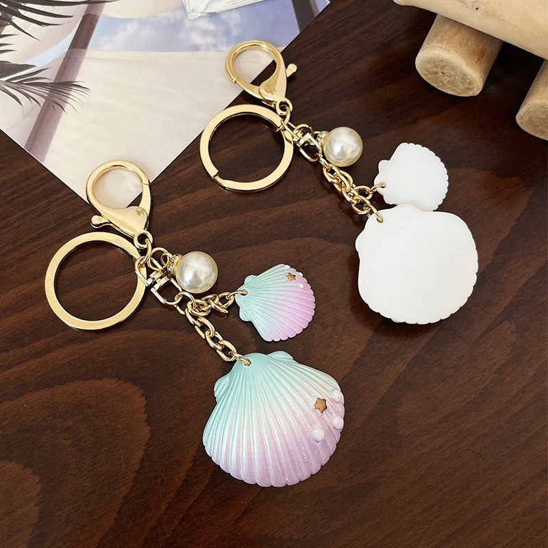 Gradient Shell Alloy Keychain with Pearl and Star Accents 3