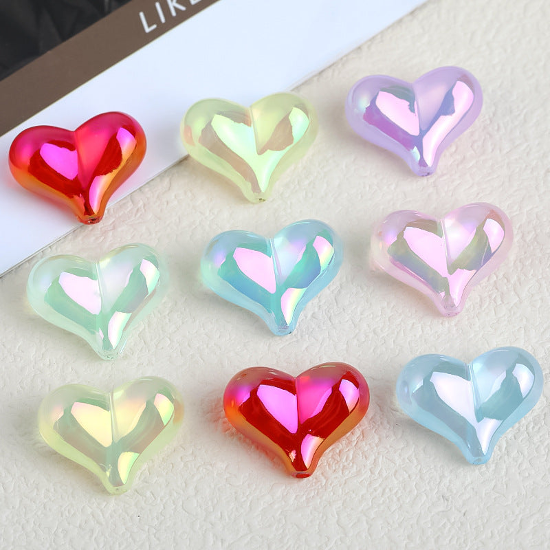 UV Finish Heart Acrylic Beads 21.5mm Vibrant Marbled Colors 50pcs 7
