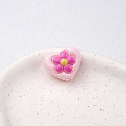 Floral Heart Acrylic Beads 21mm Colorful Mixed 50pcs 7