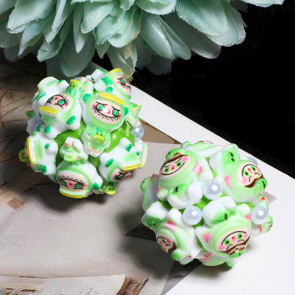 Embellished Bubblegum Beads 20mm Labub Polymer Clay Detailed 5pcs 7