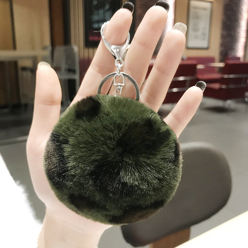 Plush Leopard Pom Pom Heart Keychain Soft Faux Fur 13cm 2pcs 6
