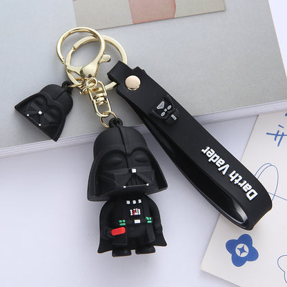 Silicone Samurai Keychain Black White Monochrome Cartoon Charm 4