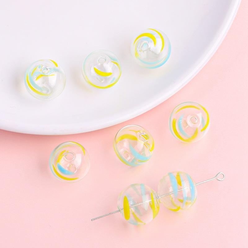 Hand Painted Hollow Polka Dotted Blown Glass Beads 14mm 4pcs 8