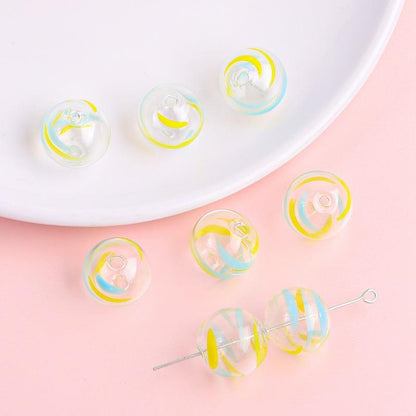 Hand Painted Hollow Polka Dotted Blown Glass Beads 14mm 4pcs 8