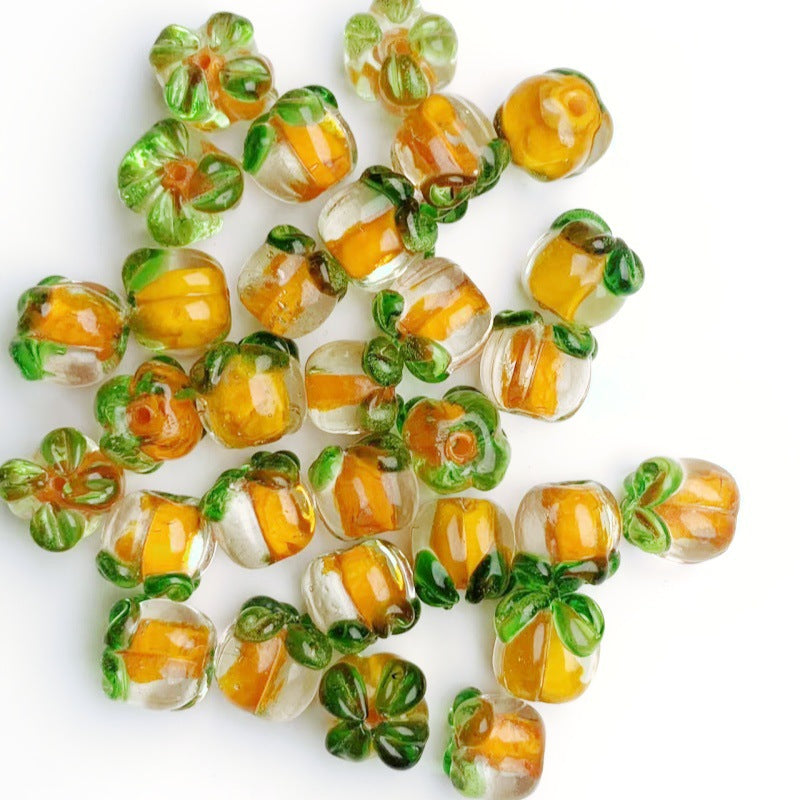 Lampwork Glass Beads Persimmon Transparent 13mm Handmade 10pcs