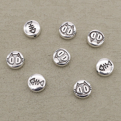 Flat Metal Beads 10mm Double Sided Kitten Fish Bone Engraving 40pcs 3