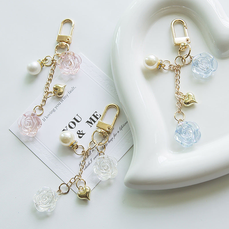 Resin Lavender Rose Keychain with Pearl and Gold Heart Charm 4