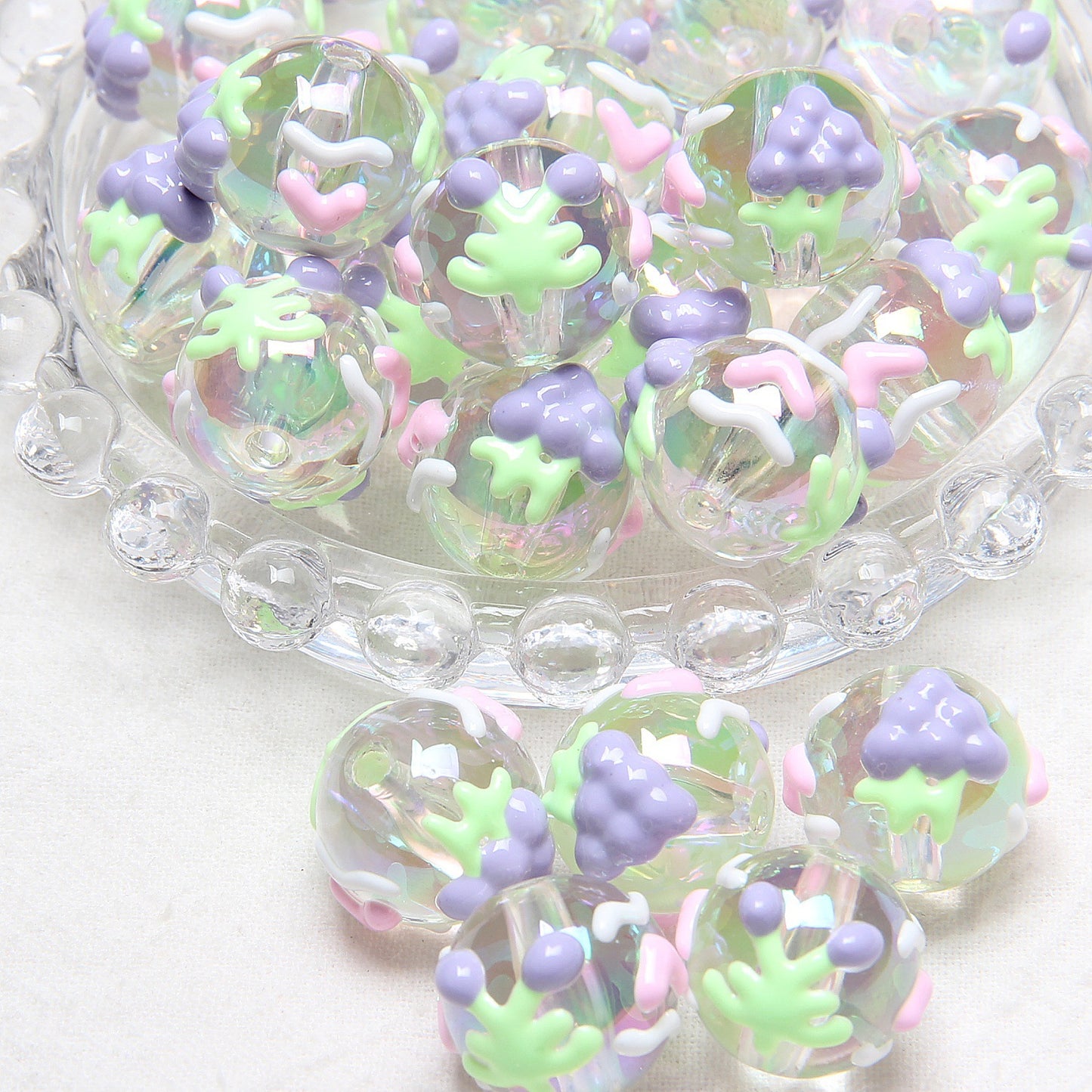 Hand-Painted Fruit Series Acrylic Beads 18mm Glossy 10pcs 19