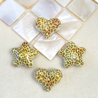 Leopard Print Heart Star Acrylic Beads 20mm Mixed Colors 50pcs 10