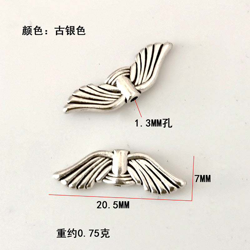 Angel Wings Metal Beads Antique Silver Tone 20pcs 7