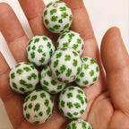 Printed Bubblegum Beads 20mm St. Patrick's Day Shamrock Green 10pcs 2