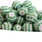 Rhinestone Bubblegum Beads 16-22mm Deep Green White Striped Resin 5pcs 3