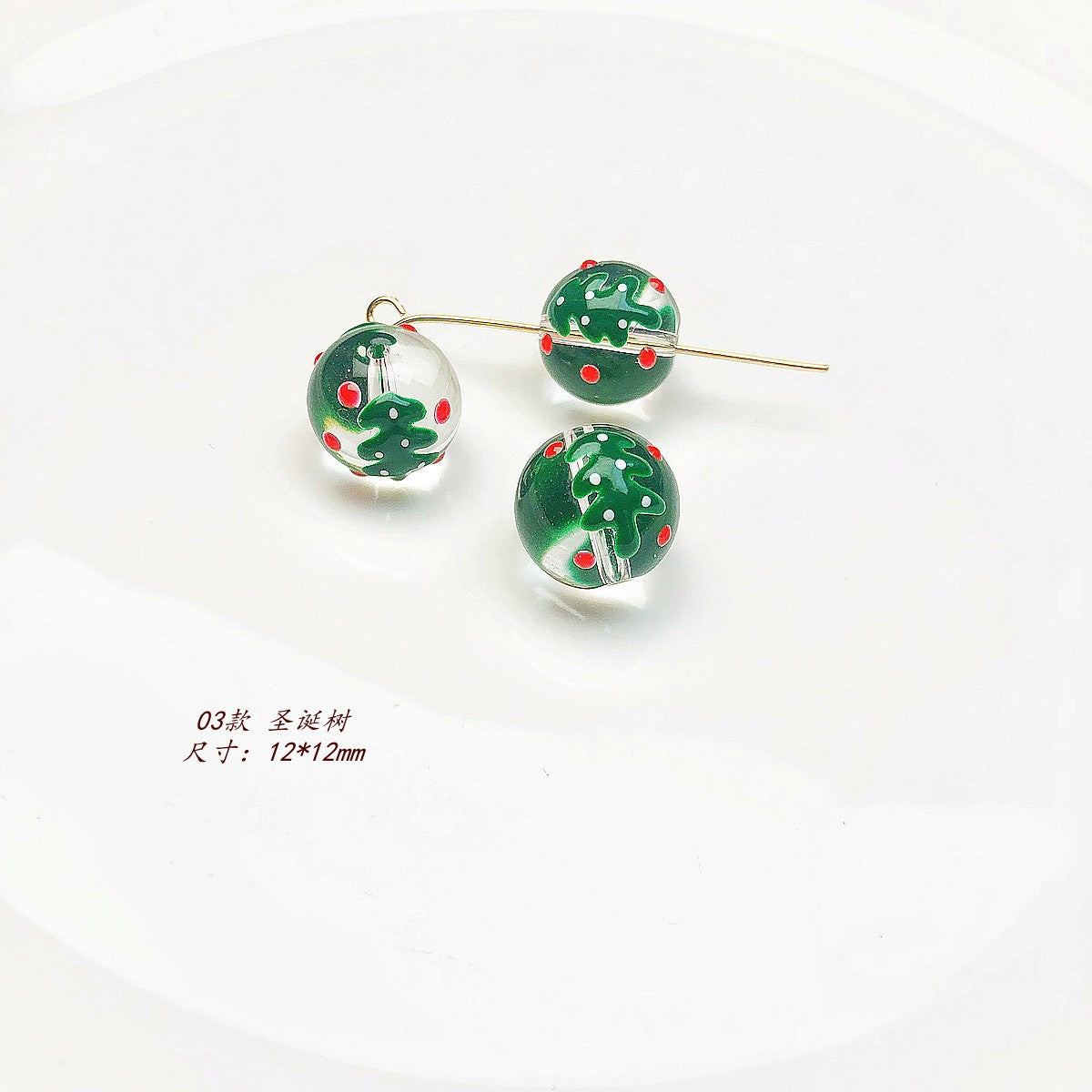Hand Painted Transparent Glass Beads 12-14mm Christmas Series 1pc 12