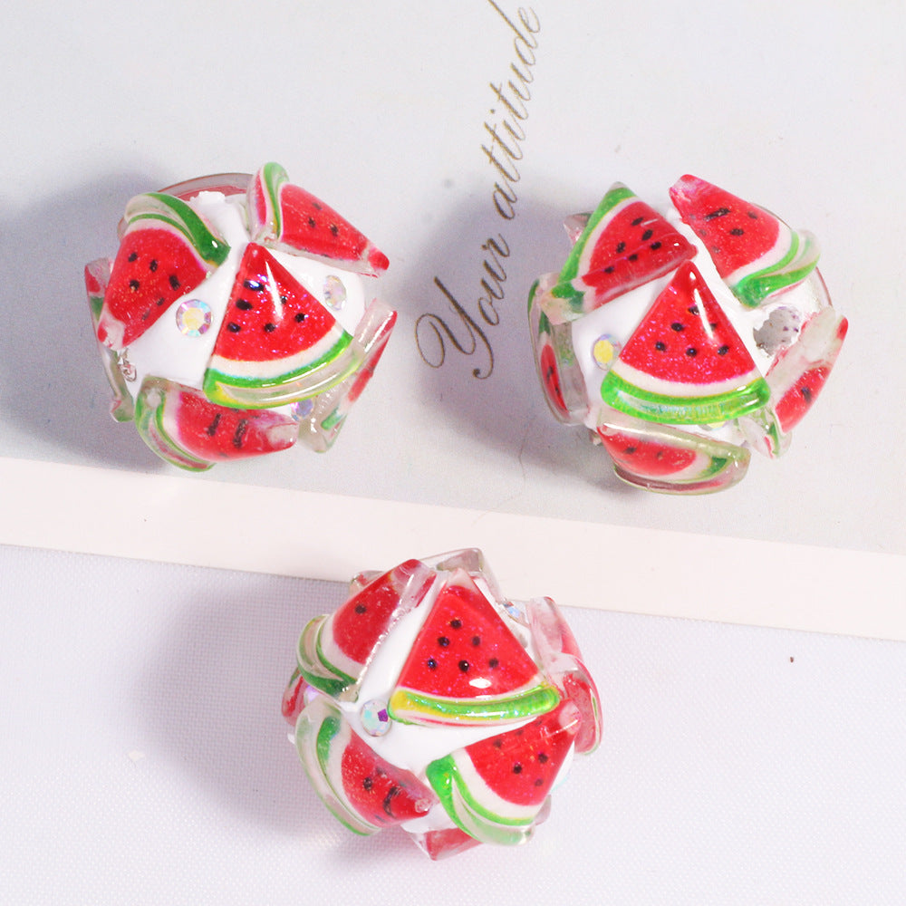Embellished Bubblegum Beads 18mm Fruit Slice Colorful 10pcs 11