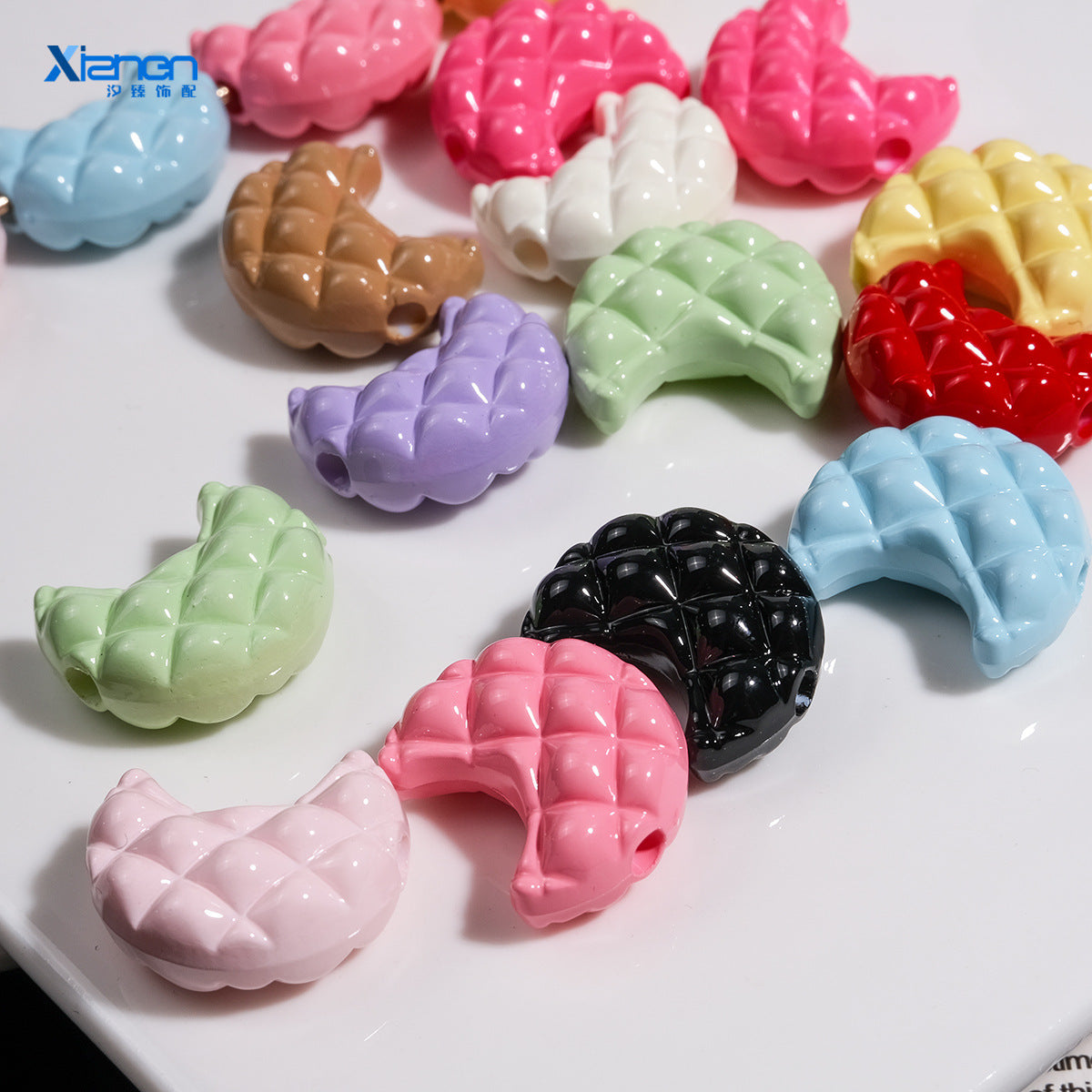 Painted Waffle Moon Acrylic Beads 20mm Glossy Colorful 30pcs 4