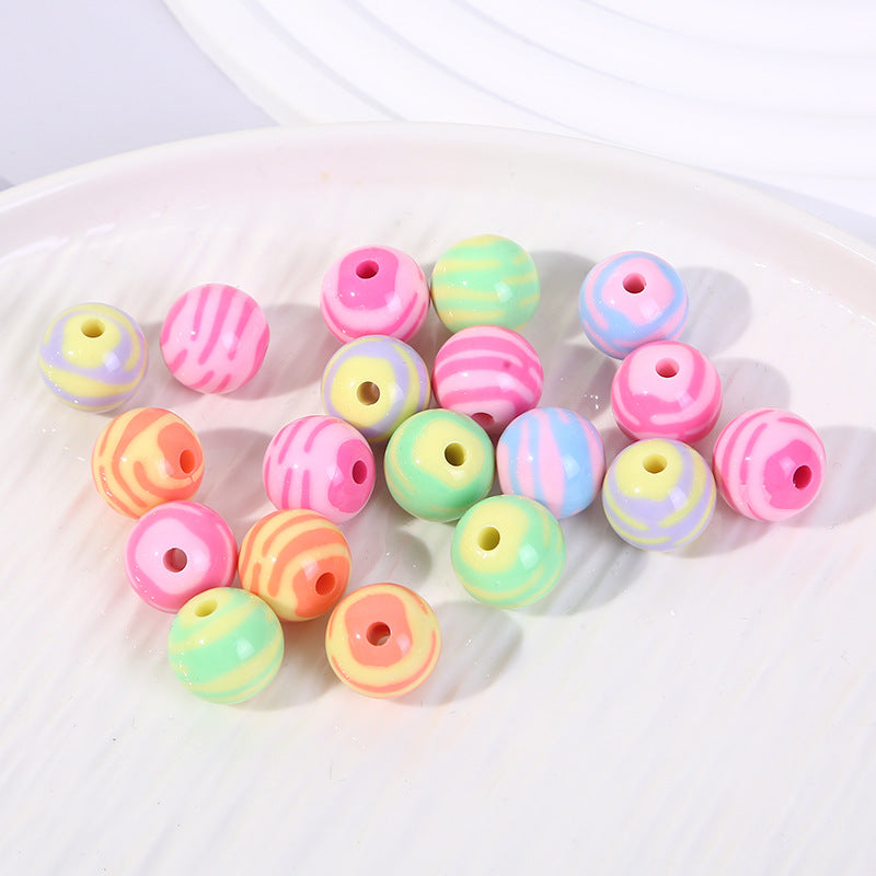 Cartoon Round Acrylic Beads 14mm Striped Complementary Colors 50pcs 2