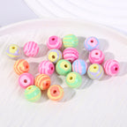 Cartoon Round Acrylic Beads 14mm Striped Complementary Colors 50pcs 2