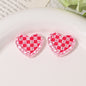 Transparent Heart Acrylic Beads 26mm Two-Color Plaid Lace Edge 10pcs 12