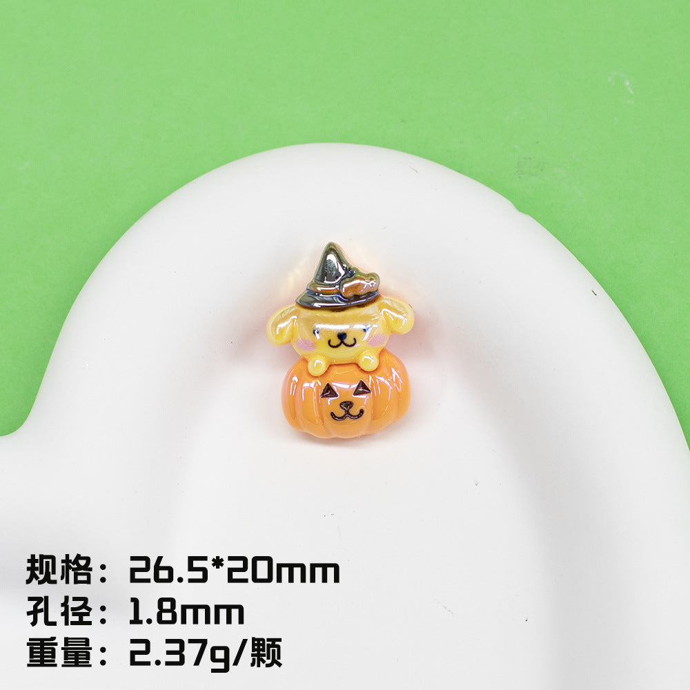 Plating Halloween Jack-O'-Lantern Resin Beads Glossy Sanrio 10pcs 10