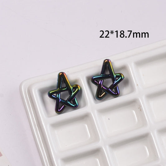 Plated Hollow Star Acrylic Beads 22mm Colorful Mixed 20pcs 2