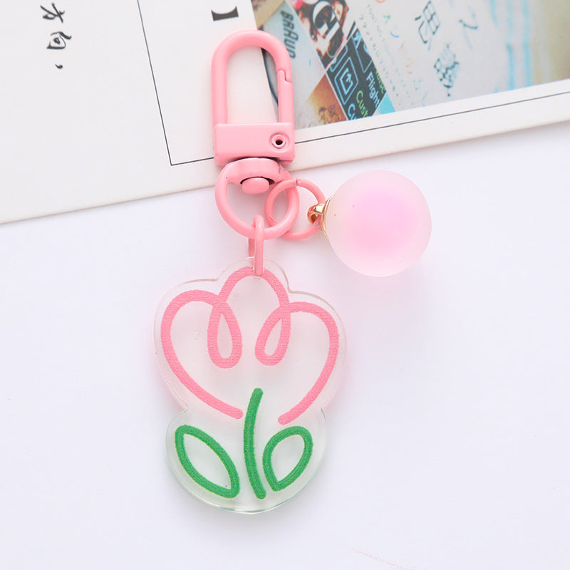 Acrylic Flower Keychain Colorful Tulip Design with Frosted Sphere Charm 10