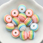 Rainbow Color Striped Resin Beads 12mm Round Glossy 60pcs 7