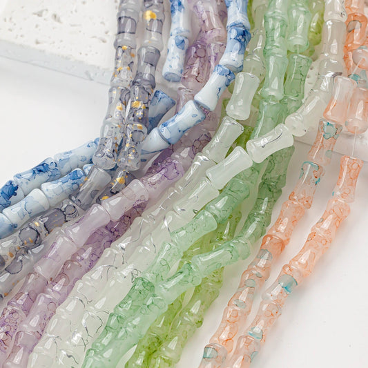 Vintage Bamboo Glass Beads 12mm Light Color Splash Glossy 50pcs