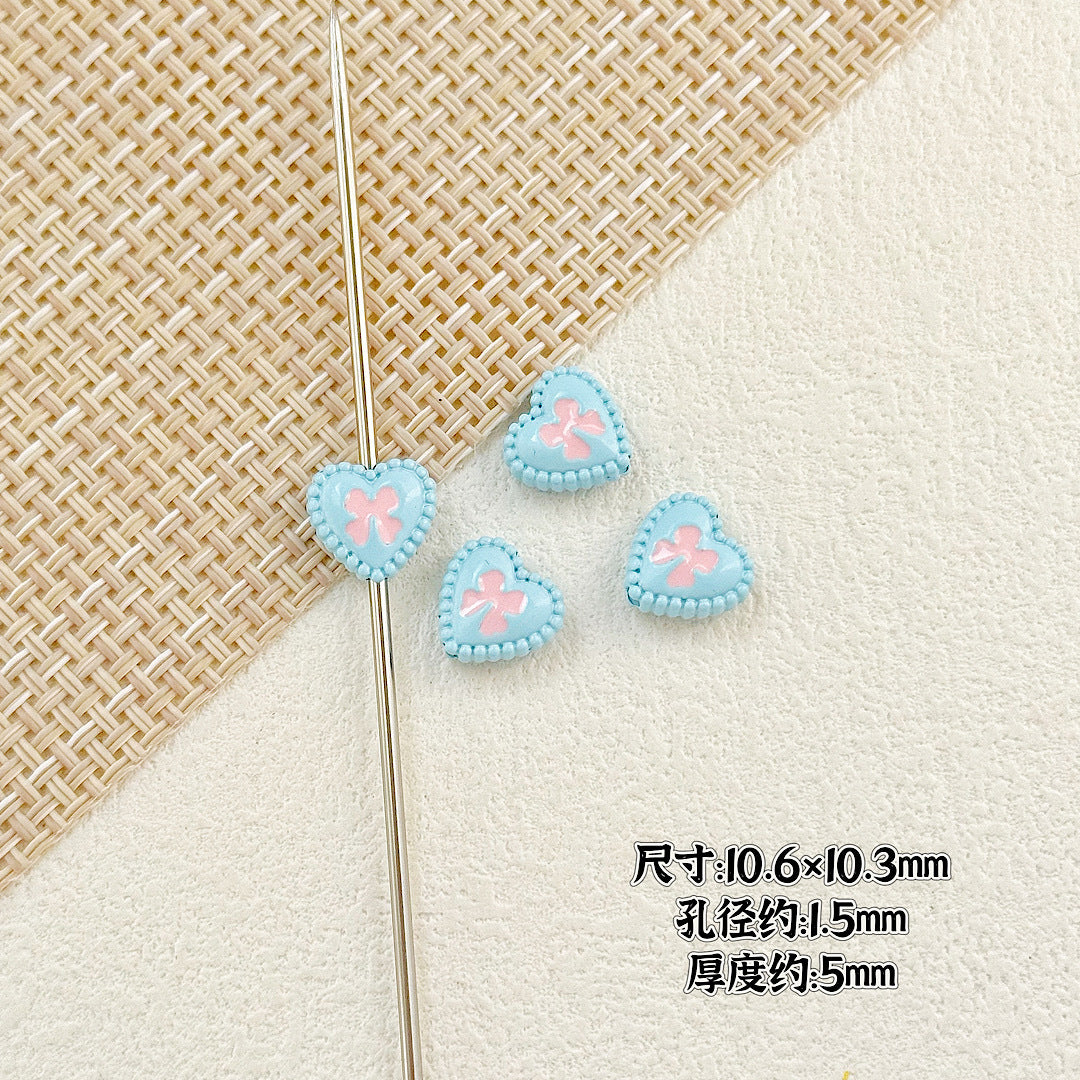 Bone and Heart Metal Beads 15mm and 10mm Baking Painted Alloy 10pcs 18