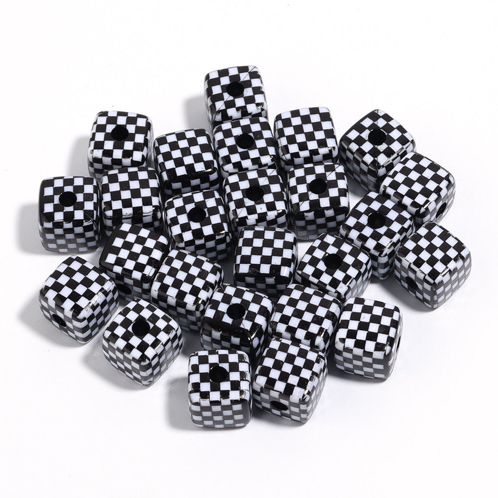 Colored Checkerboard Rounded Acrylic Square Beads 13mm 10pcs 6