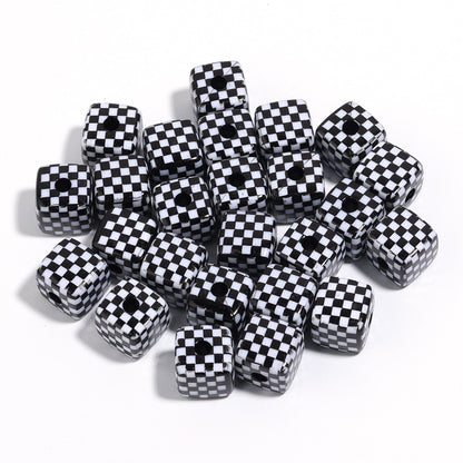Colored Checkerboard Rounded Acrylic Square Beads 13mm 10pcs 6