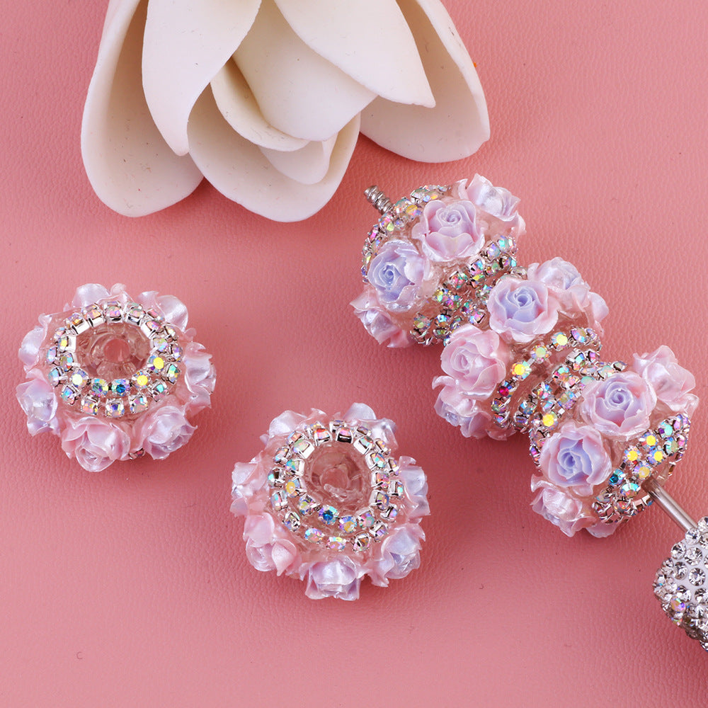 3D Rose Wrapped Rhinestone Beads 22mm Resin Floral Design 10pcs 7
