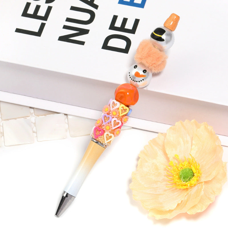 Pearl Printed Snowman Acrylic Beads 16mm Glossy ABS Plastic 50pcs 2