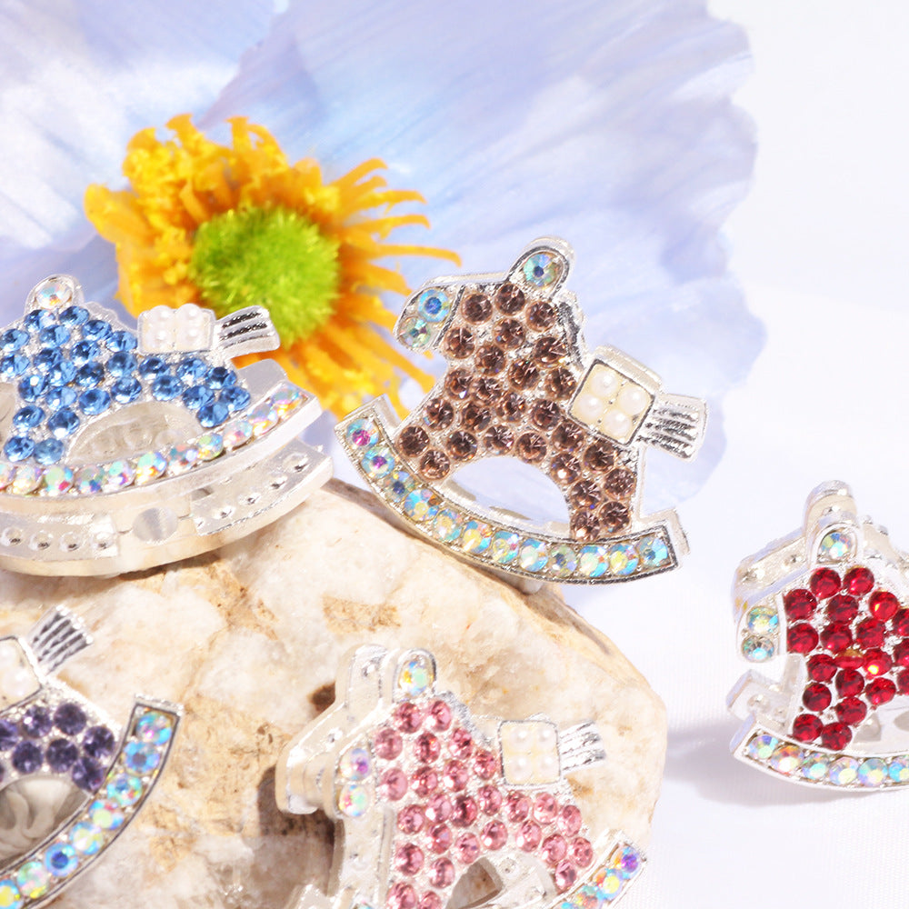 Double Sided Rocking Horse Rhinestone Beads 25mm Encrusted 5pcs 2