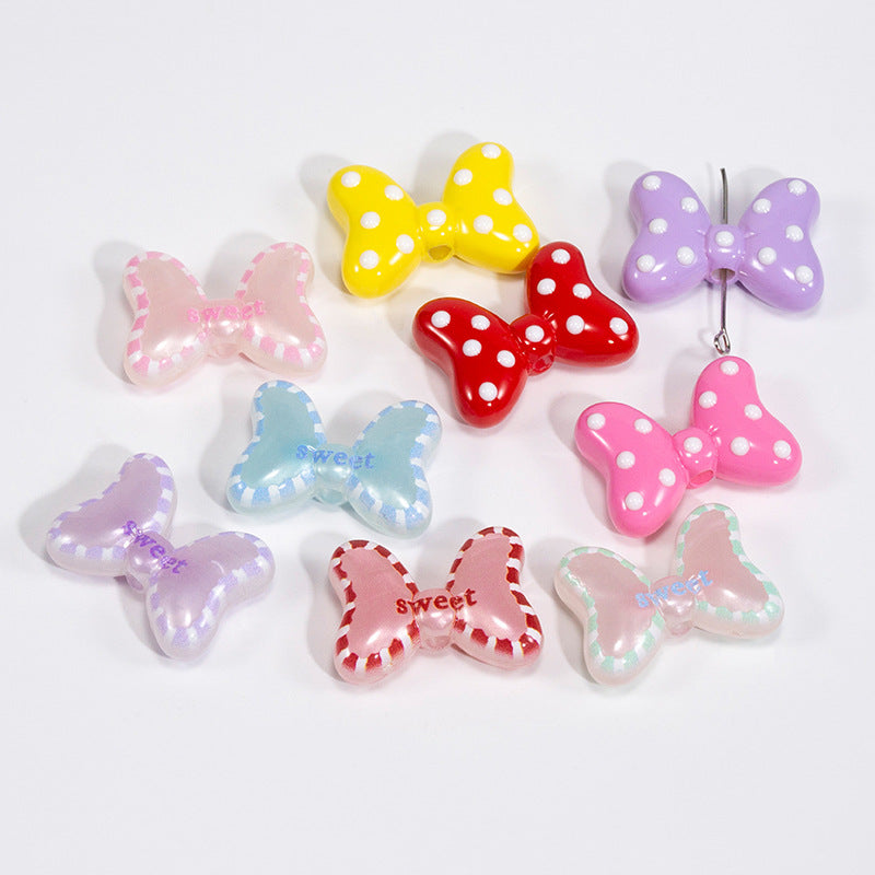 Sweet Polka Dotted Bow Acrylic Beads 29mm Colorful Mixed 10pcs 3