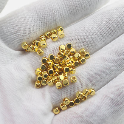 Square Metal Beads 3/4mm Gold Silver Tone Zinc Alloy 1pc
