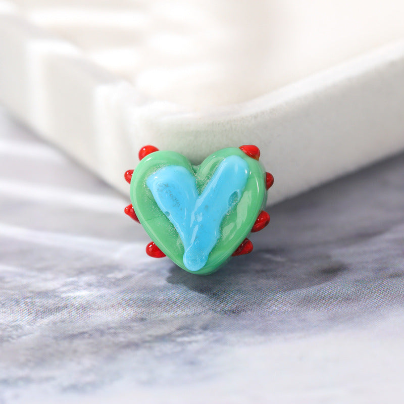 Lampwork Glass Beads Heart 14x17mm Hand Painted Two Tone Dotted 25pcs 10