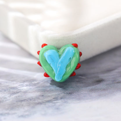 Lampwork Glass Beads Heart 14x17mm Hand Painted Two Tone Dotted 25pcs 10
